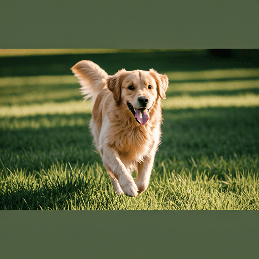 Happy dog running on grass