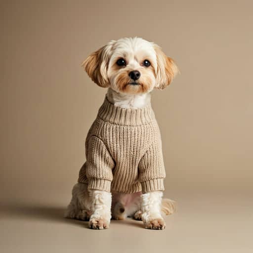 Small dog modeling soft LUCK CLAWS everyday apparel.